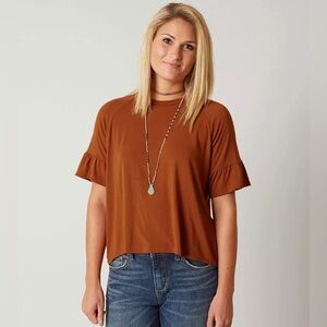Women's Brown Ruffle Sleeve Top gimmicks